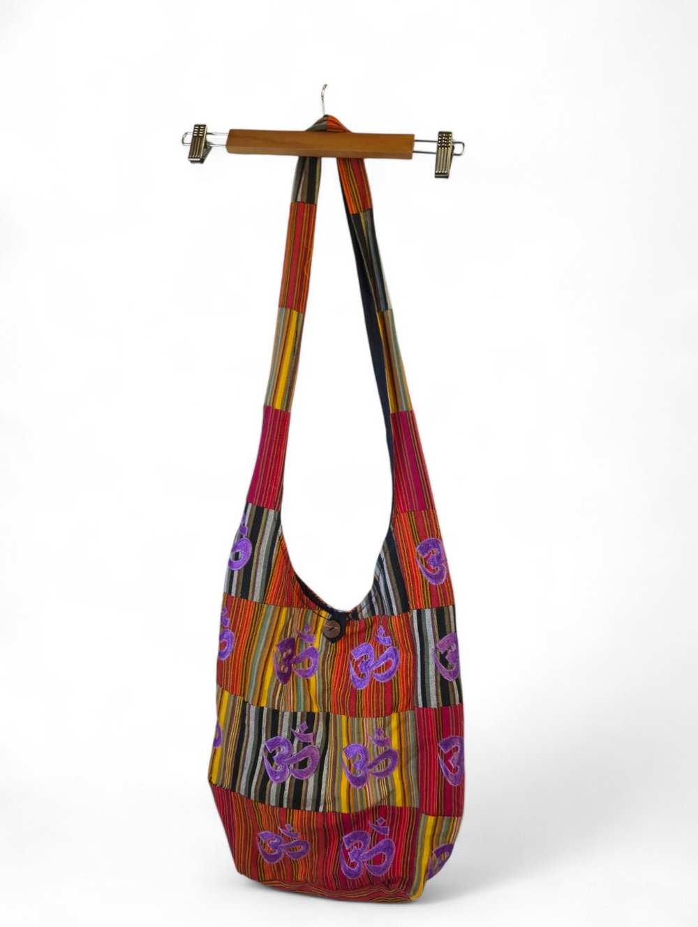 Boho/ Hippie 'Om' Striped Patchwork Cotton Shoulder Festival Yoga Bag